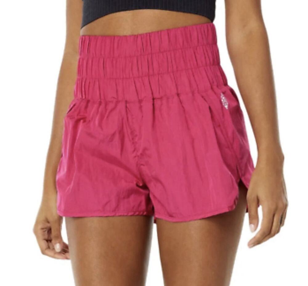 FP Movement Way Home Shorts M High Waist Smocked Running Athletic Berry Pink